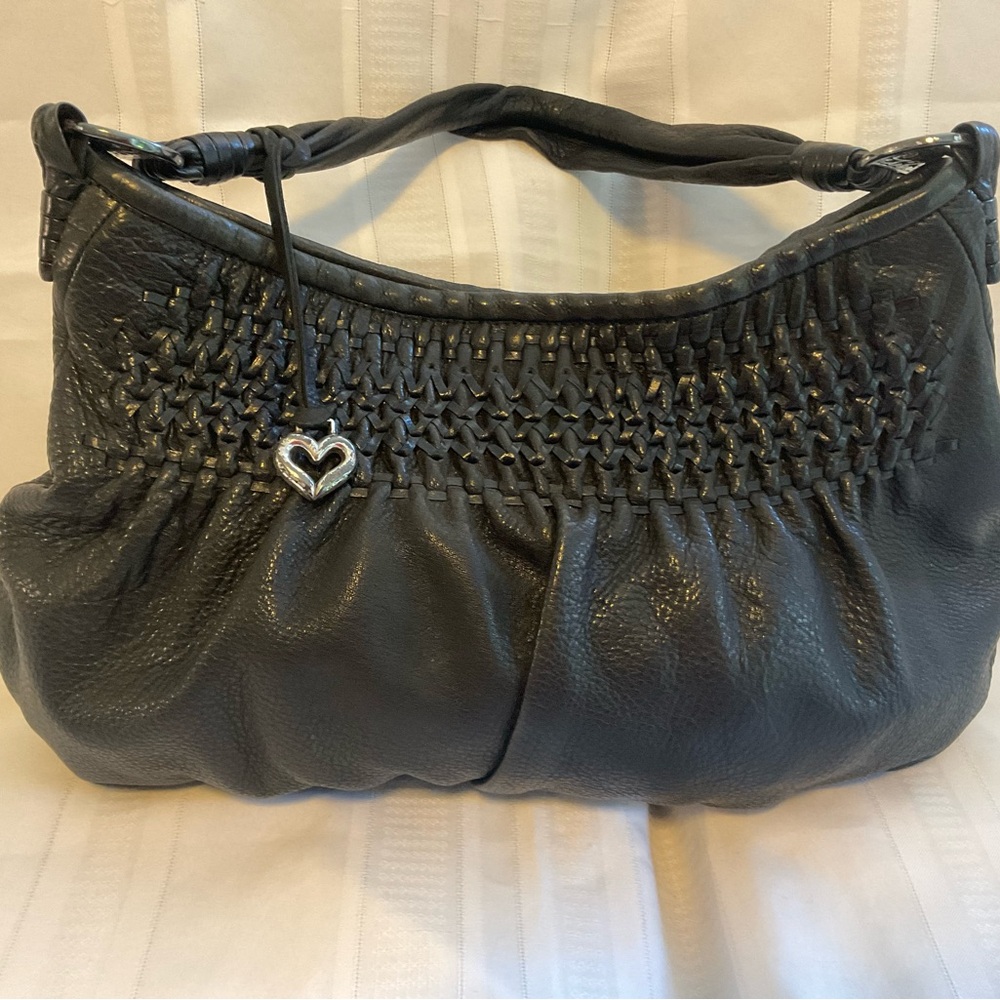 Brighton Black Woven Leather Hobo Shoulder Bag